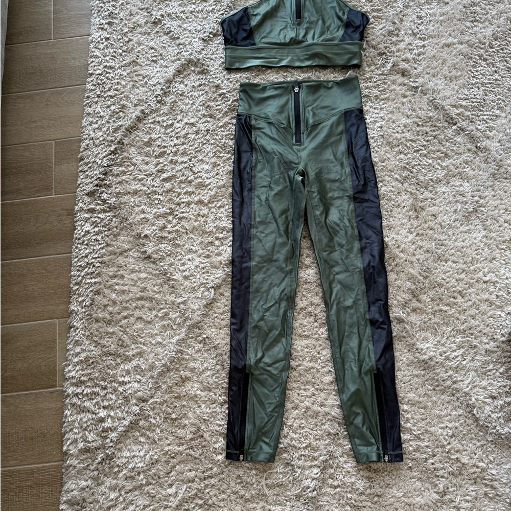 Olive Green Two-Piece Set with Black Accents